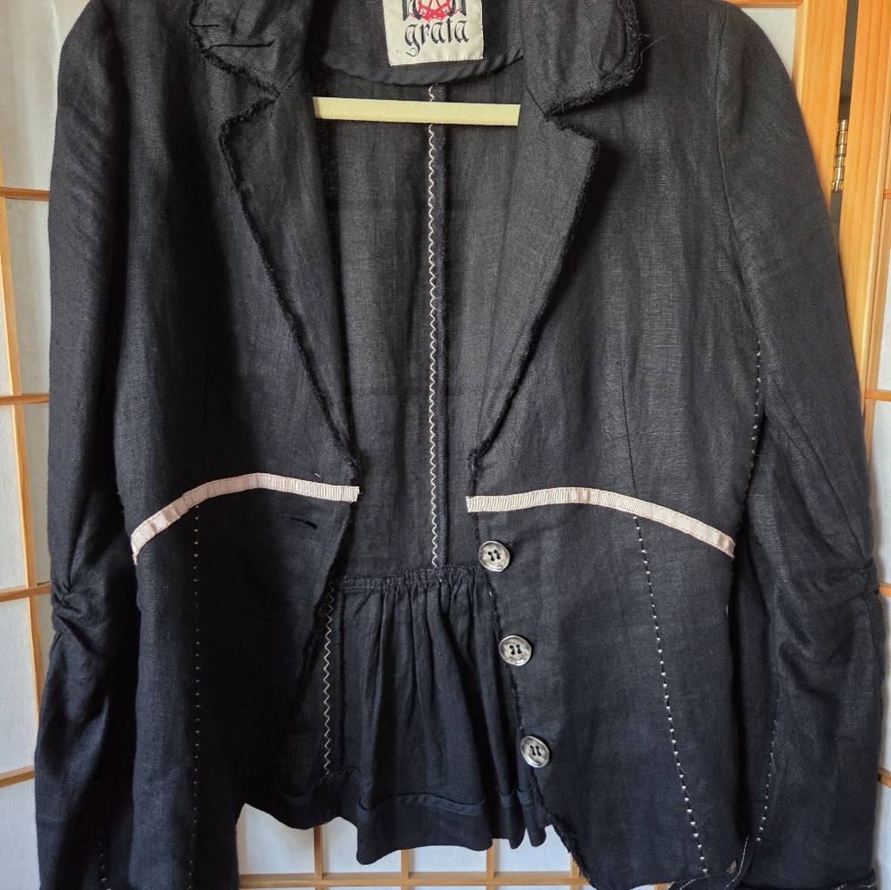 NWT WOMENS PERSONA GRATA MADE IN ITALY BLACK LINEN STYLISH BLAZER SIZE 4/XS - Picture 3 of 9